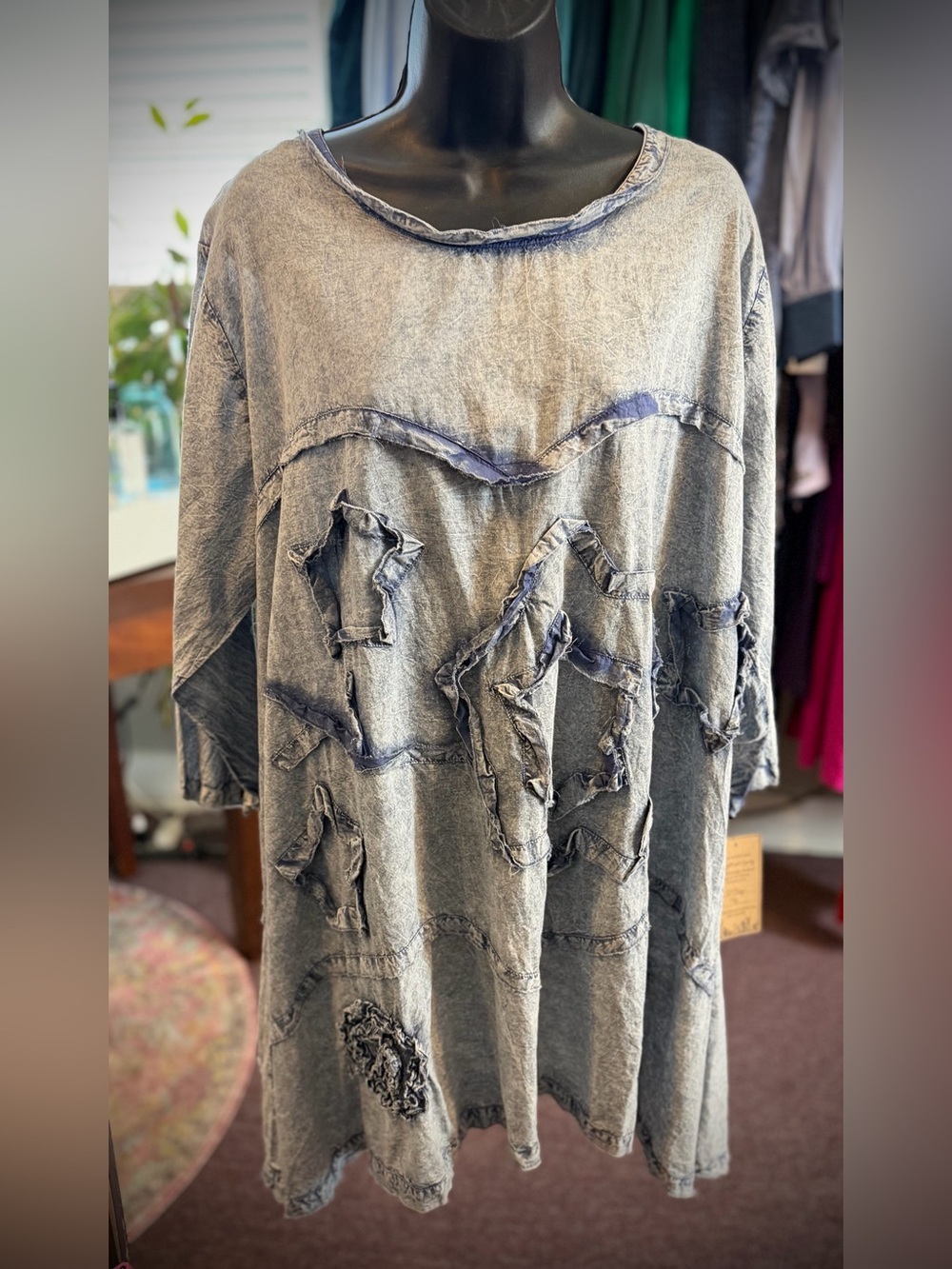 Bad little country girl  ‘Tina’ 
Washed Gray Distressed Oversized Tunic Top